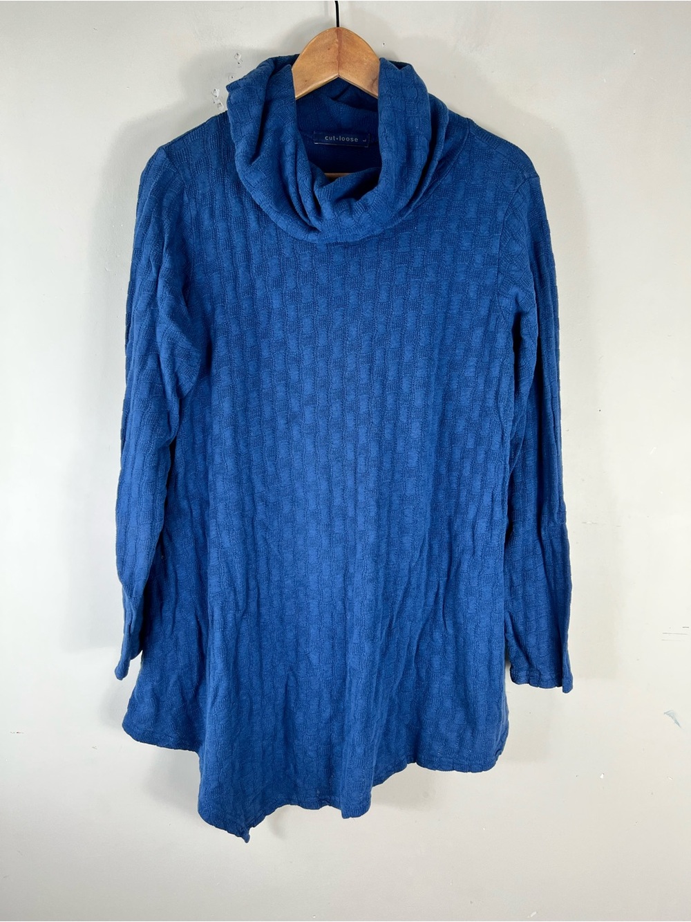 Cut Loose blue textured Long Sleeve cowl Neck Tunic Sweater Top Large Lagenlook